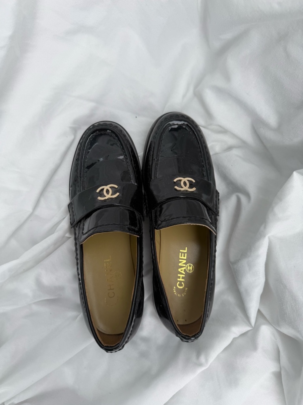 CHANEL Black Patent Leather Loafers with Gold CC Hardware - Picture 3 of 5
